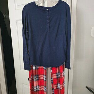 PJ Set (2) - Red Plaid Pants and Solid Shirts Long sleeve